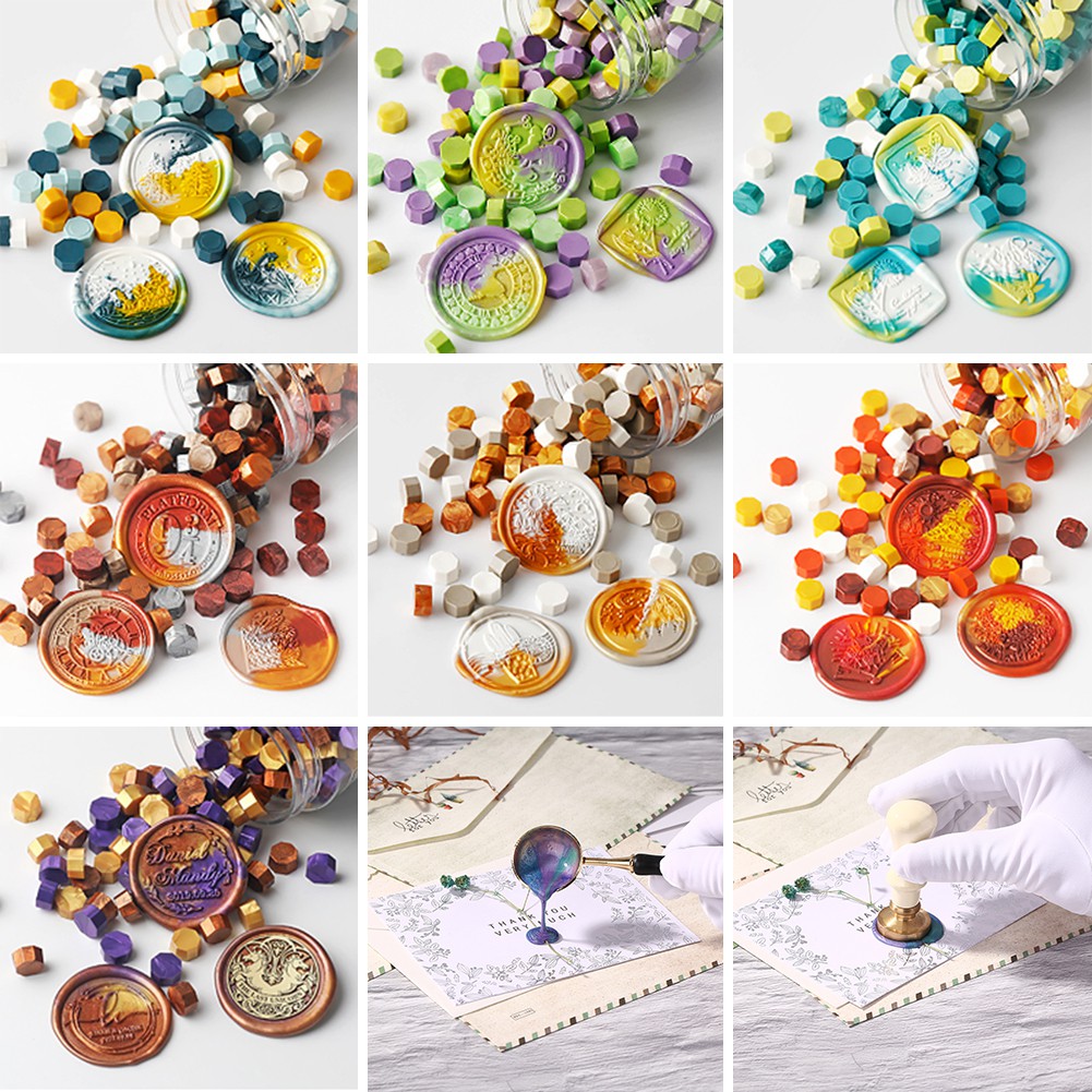 Túi 100 hạt sáp hình bát giác đóng dấu làm đồ trang trí thủ công