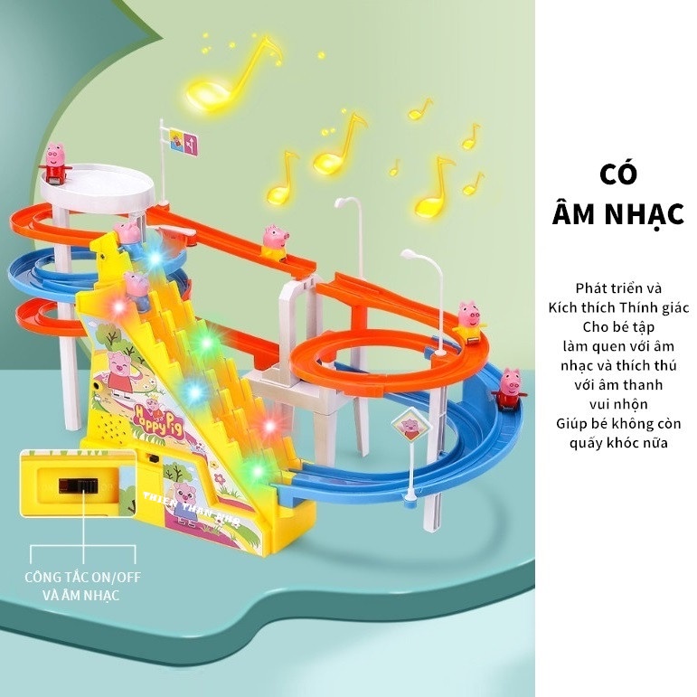 Bộ Đồ Chơi Heo Peppa Leo Cầu Thang Size Lớn Đường Ray Đôi Siêu Dễ Thương Cho Bé - Âm Nhạc Vui Nhộn