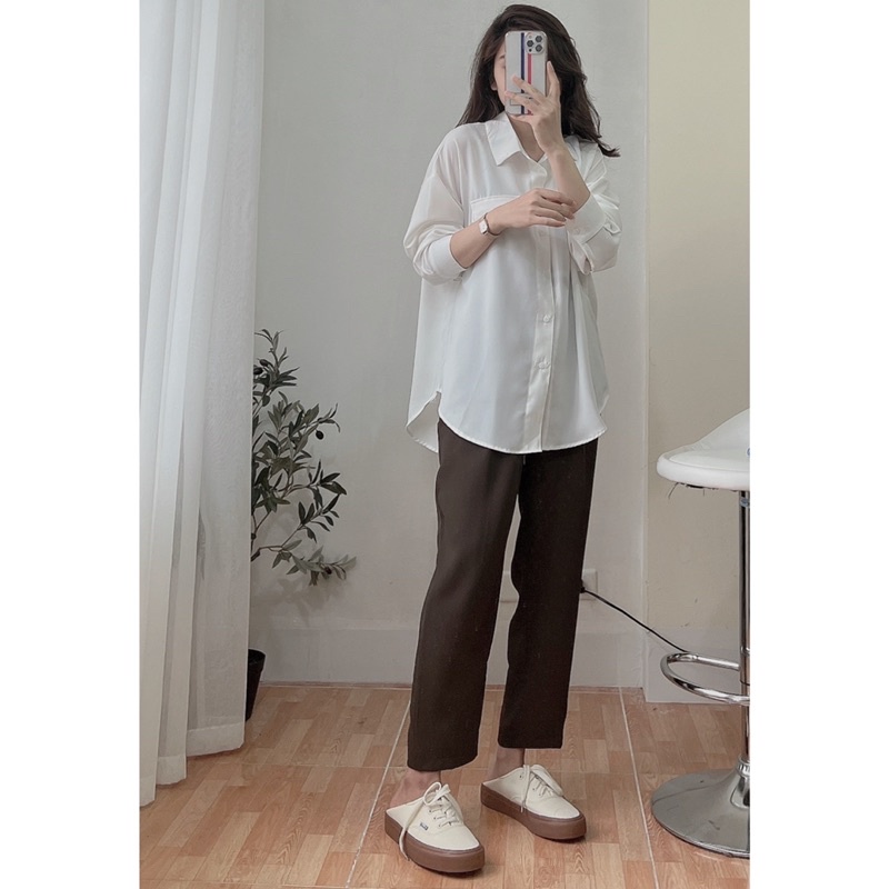 Quần âu vải baggy nữ form vừa mặc mát tặng kèm đai siêu hách dáng sẵn chất lụa k bóng mặc mát sẵn hàng