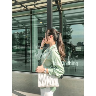 Áo sơmi nữ Ton.Clothing sơmi tay dài vải lụa MANGO dáng đẹp phù hợp đi làm đi chơi màu xanh mint SMI004