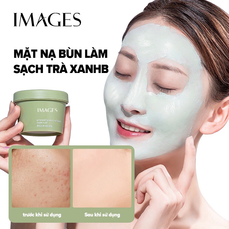 Mặt nạ IMAGES bùn trà xanh MMZ061 loại bỏ mụn đầu đen làm săn chắc da mặt 100g