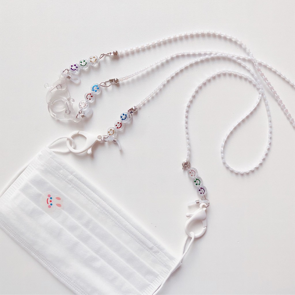 Dây đeo giữ kính mắt/ khẩu trang bằng acrylic trong suốt trang trí mặt cười dễ thương