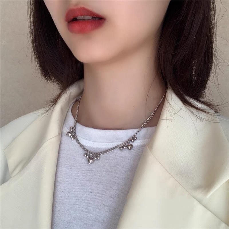 Vòng cổ thép titan không gỉ mặt hình trái tim dành cho nữ chuỗi dây xích tạo kiểu đơn giản phong cách Retro, Vintage