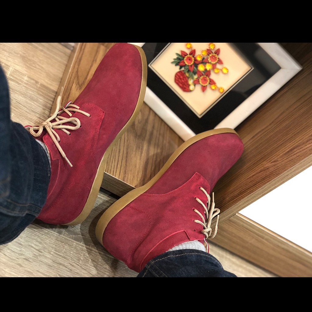 🍁RẺ VÔ ĐỊCH🍁 Giày boots nam cao cổ buộc dây đế bằng da bò lộn màu đỏ đô đậm thời trang 1929 BlackRed Sr7