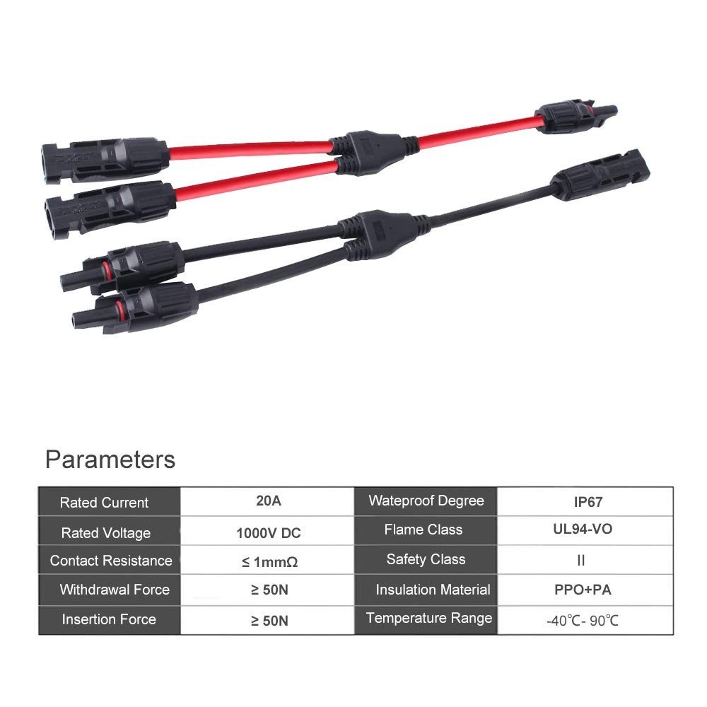 1 Cặp Đầu Nối Chống Nước IP67 Hình Chữ Y Bằng Năng Lượng Mặt Trời Kèm Dây Cáp 4mm2 Cho Hệ Thống PV