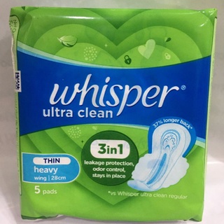 Băng vệ sinh WHISPER ULTRA CLEAN 3in1 siêu mỏng cánh 28cm x 5 miếng