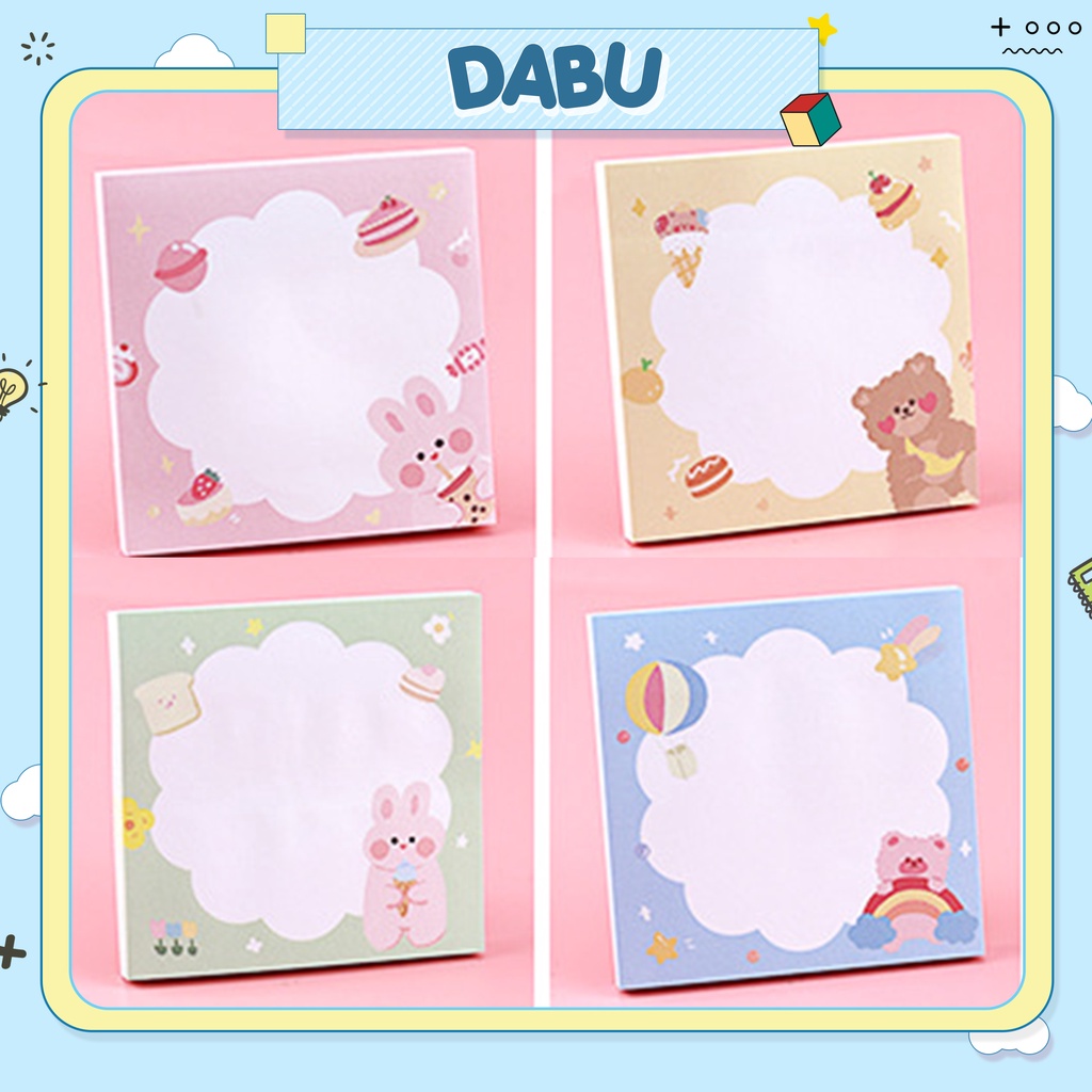 Giấy note ghi chú Dabu 80 tờ hình vuông gấu thỏ nhiều mẫu dễ thương