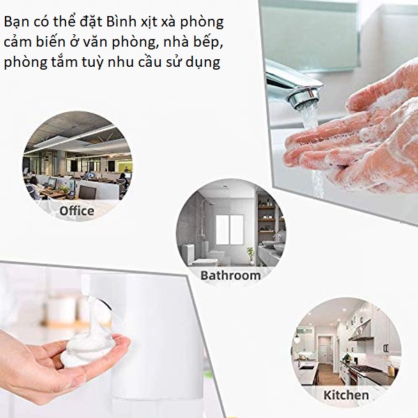 Bình xịt xà phòng rửa tay tự động - Máy lấy xà bông cảm biến hồng ngoại + Tặng 1 viên xà phòng