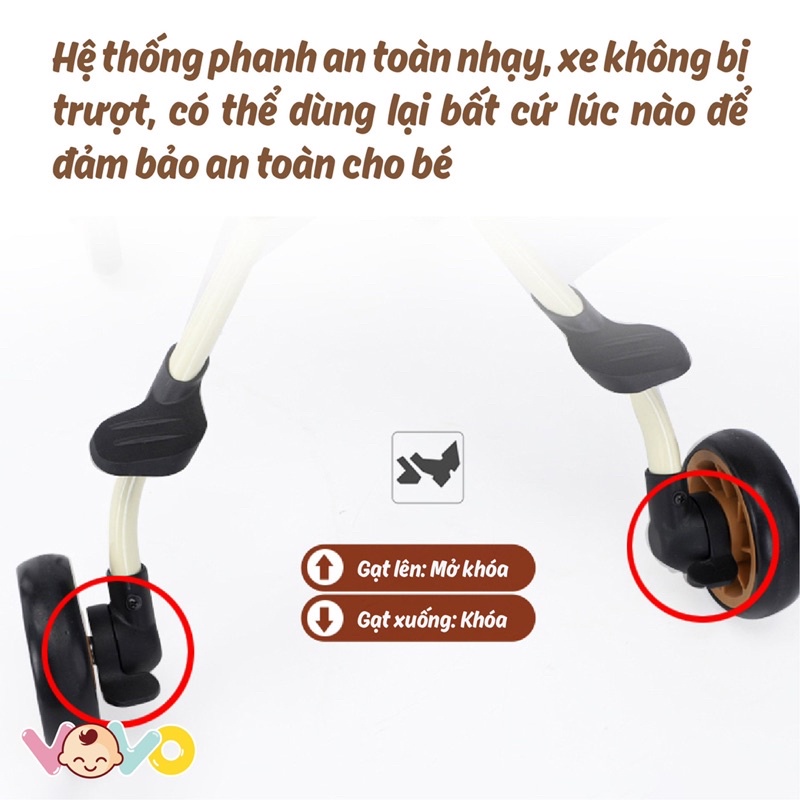 Xe đẩy du lịch VOVO gấp gọn đảo chiều VO-0206 chính hãng siêu bền đẹp