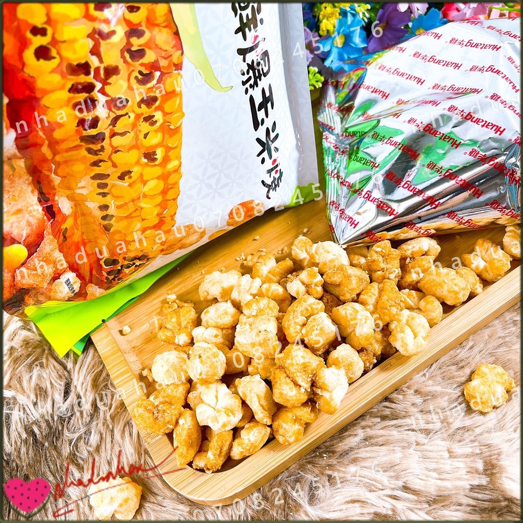 Một gói bánh snack bắp nướng đường muối xì dầu Huatang Hongkong gói lớn 112gam gồm 4 gói  nhỏ bên trong