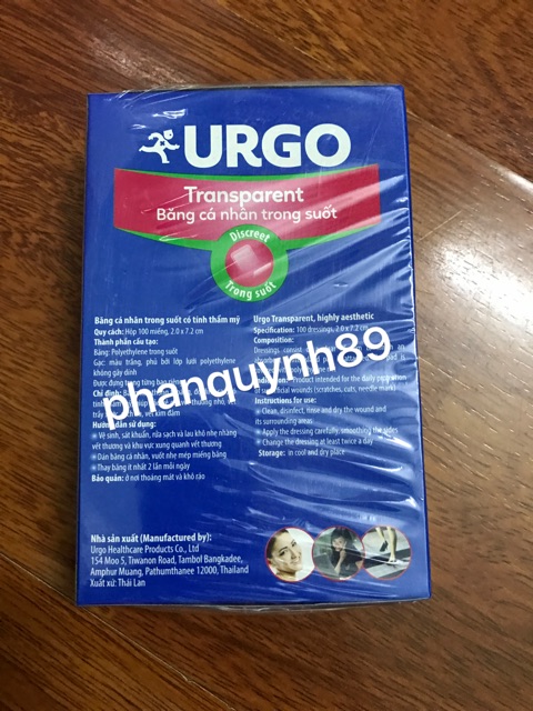 Băng cá nhân Urgo Transparent 100 miếng