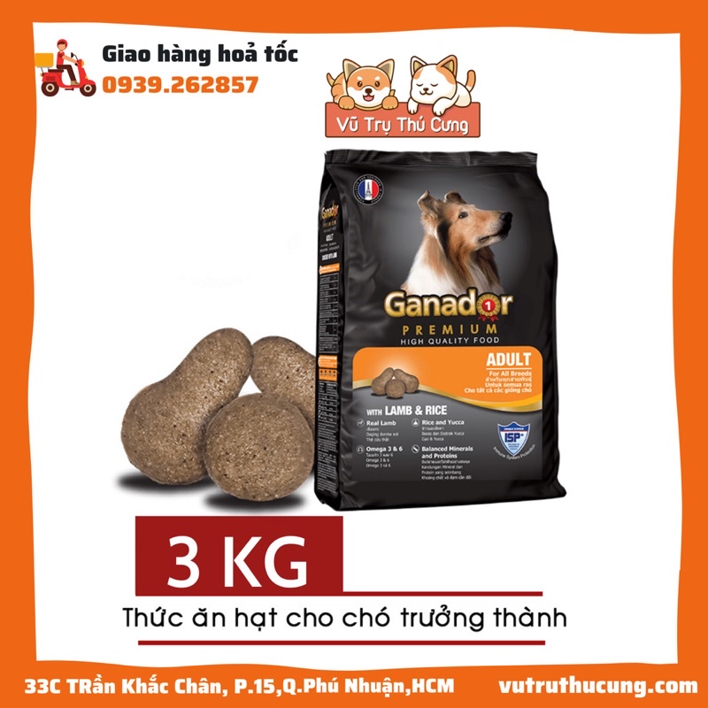 [1.5kg] Thức ăn hạt GANADOR ADULT dành cho chó trưởng thành trên 12 tháng tuổi, vị thịt cừu và gạo