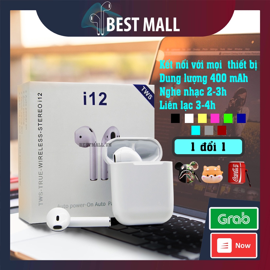 Tai Nghe Bluetooth I12 TWS Không Dây 5.0 Cho Iphone và Android ComBo Mua Kèm Combo Vỏ Bảo Vệ Case Airpods 1/2