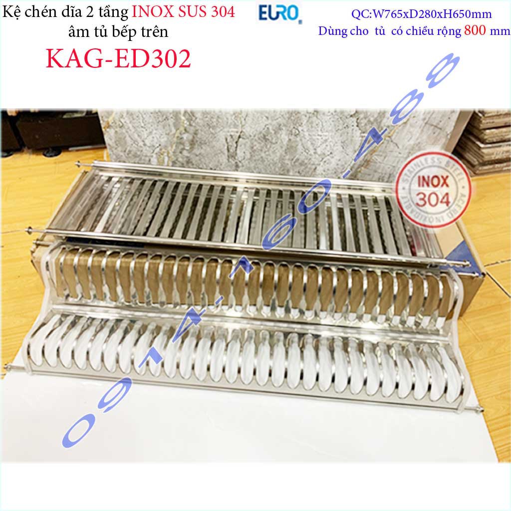 Kệ  đựng chén dĩa âm tủ  Inox 304 KAG-ED302-80cm, Kệ chén bát 2 tầng chữ V EURO