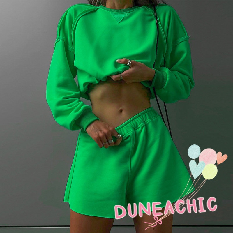 DUNEA Bộ Áo Sweater Dài Tay + Quần Short Xinh Xắn Dành Cho Nữ
