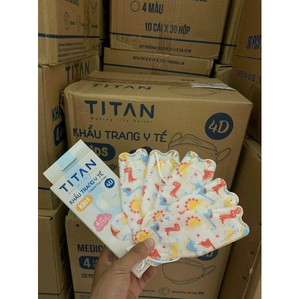 khẩu trang KF94 trẻ em chính hãng Títan , hộp 10 cái , khẩu trang y tế 4 lớp dày dặn chống vi khuẩn bụi mịn.