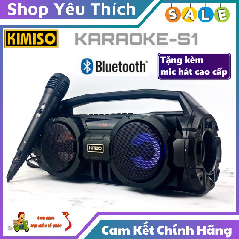 Loa Bluetooth Karaoke ⭐FREE SHIP⭐ Loa Kimiso KM S1 Bass Siêu Trầm Tặng Kèm Mic Hát Karaoke - Đèn LED Sống Động