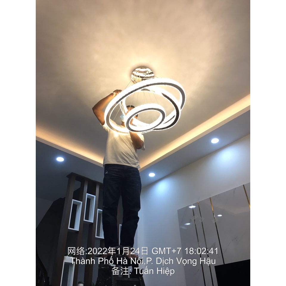 Đèn Chùm Thả 3 Vòng Pha Lê Dày 5cm,Có Điều Khiển Từ Xa,Dây Đèn Điều Chỉnh Cao Thấp Tùy Ý,Decor Phòng Khách,Phòng Ngủ Bếp