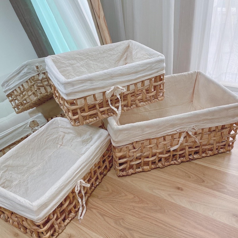 Bán sỉ Bộ giỏ chữ nhật lục bình đan ô cờ dùng để đựng đồ, nhà bếp, phòng tắm, khách sạn...