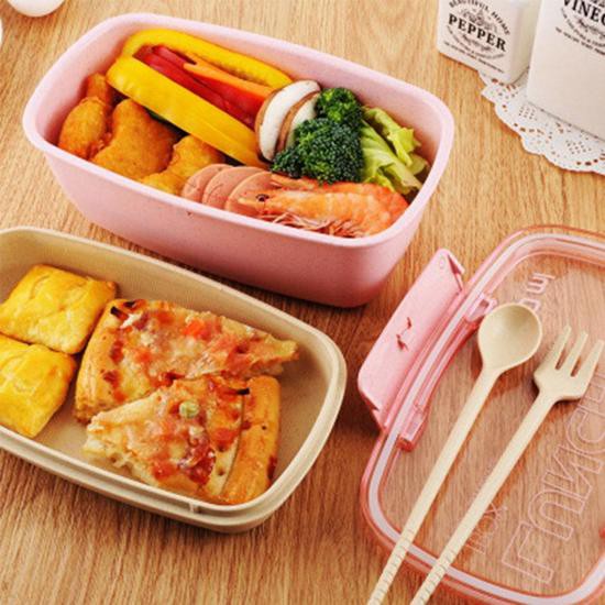 Hộp đựng cơm lúa mạch 2 tầng LUNCH BOX 800ml kèm ly sứ, thìa và nĩa