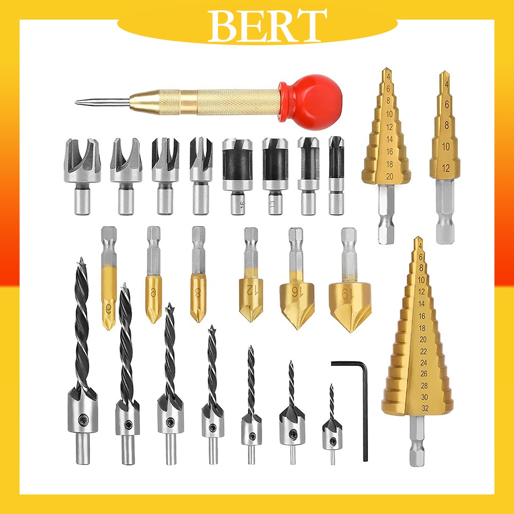 BERT🇻🇳｜ 26 Bộ mũi khoan tháp loại khoan lỗ Bộ khoan gỗ Bộ khoan mũi khoan vít gỗ mũi khoan lấy nút gỗ khoan tháp