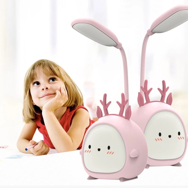Đèn LED Đọc Sách Để Bàn Dạng Gập Hình Hươu Hoạt Hình Sáng Tạo Dễ Thương Có Cổng Sạc USB