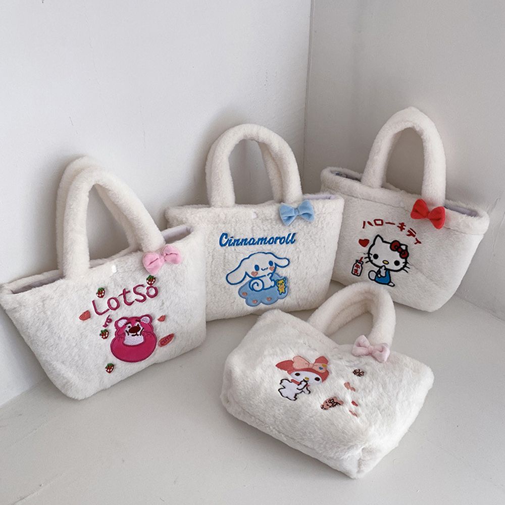 Túi xách tay du lịch bằng lông nhung thêu hình dễ thương phong cách Hàn Quốc ngọt ngào cho nữ