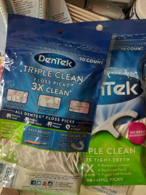 TĂM XĨA RĂNG CHỈ CÂY CHUYÊN DÙNG NHA KHOA DenTek NHẬP MỸ  BỊCH 150 CÂY - DenTek Triple Clean Floss Pick
