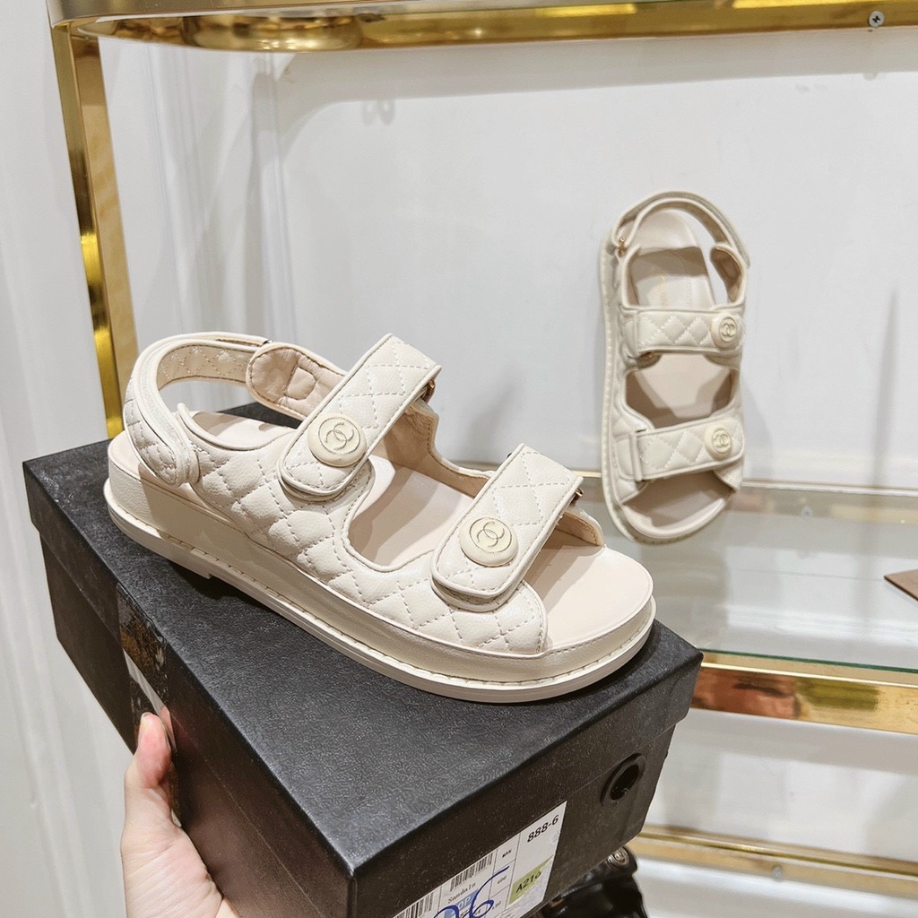 Sandal Nữ Quai Dán Đế 2p Da Mềm Êm Chần Chỉ Fullbox Bill Túi Cao Cấp