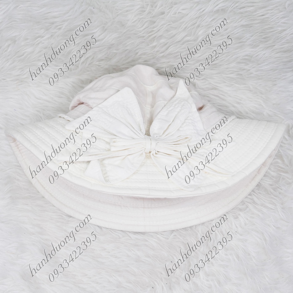 Nón bo vành rộng 7cm mũ tai bèo vành tròn gắn nơ rích rắc, vải cotton cao cấp của AT phù hợp cho nữ