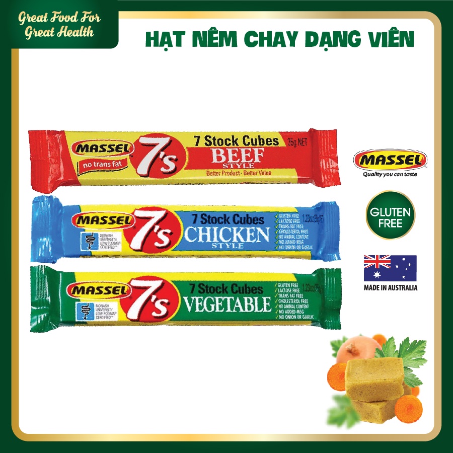 Hạt nêm chay dạng viên nhập khẩu Úc Massel 7's Stock Cubes thanh 35g