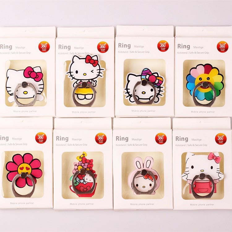 [Loại xịn] Iring Giá Đỡ Điện Thoại Chiếc Nhẫn Hoạt Hình Hello Kitty Bám Siêu Chắc Full Hộp !