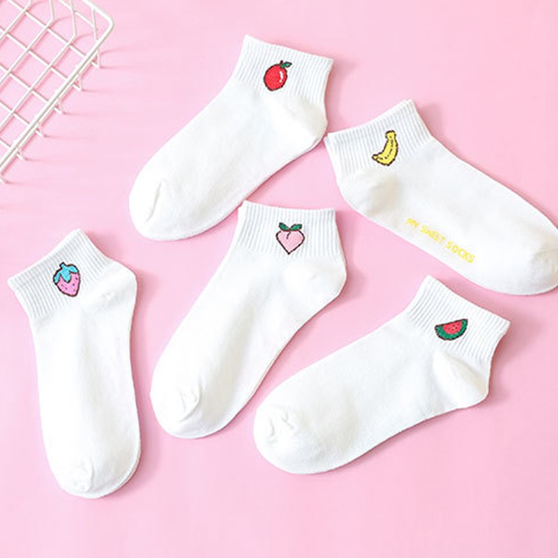 Xiaozhainv Vớ Ngắn Thêu Hình Trái Cây Dễ Thương