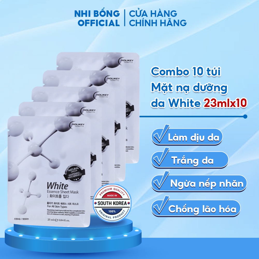 Hộp 10 Túi Mặt Nạ Giấy Dưỡng Trắng Da Holikey Hàn Quốc White Làm Trắng & Cung Cấp Khoáng Chất 25mlx10