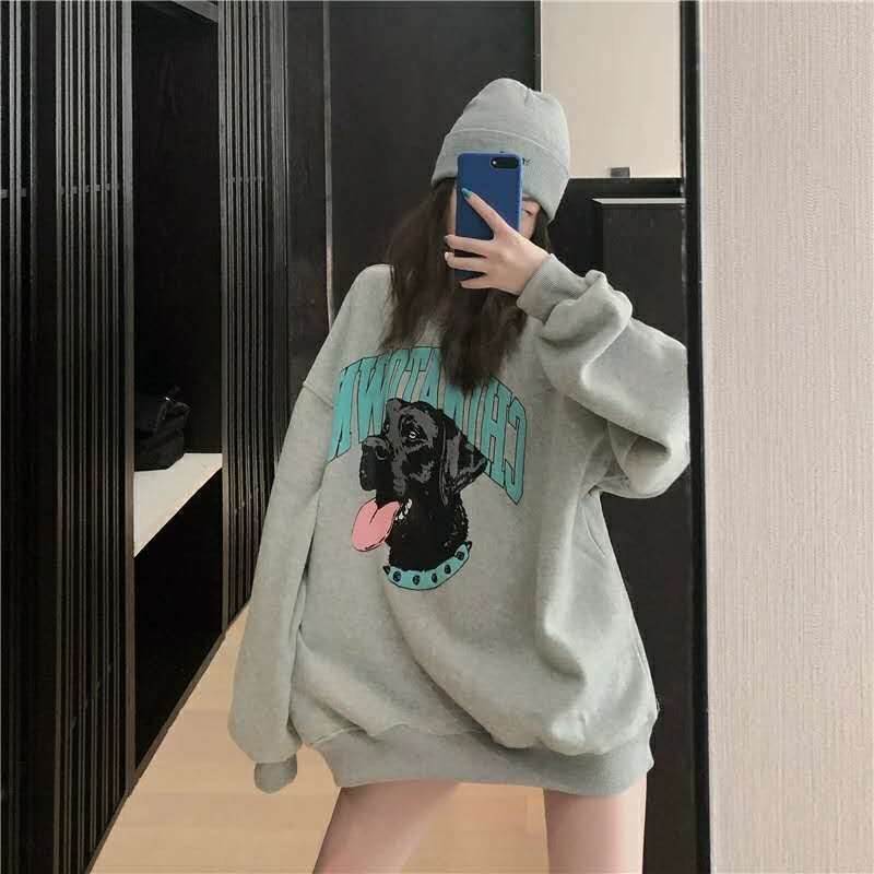 COZOK Áo sweater dáng rộng chiều dài vừa phải đa năng thời trang Hàn Quốc