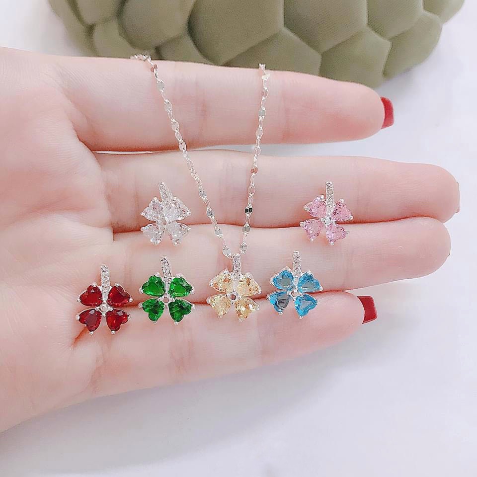 Dây Chuyền Nữ Bạc Ta Mặt Cỏ 4 Lá Bạc Đủ Màu, Vòng Cổ Mặt Bạc Phong Cách Hàn Quốc - HG Jewelry