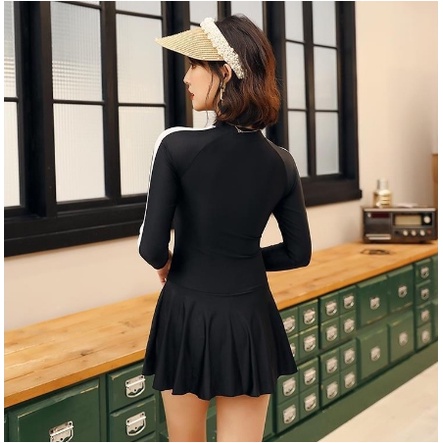 Bikini nữ đồ bơi đi biển tay dài liền thân có quần bên trong liền váy kín đáo VATIXA BKN15 ĐEN