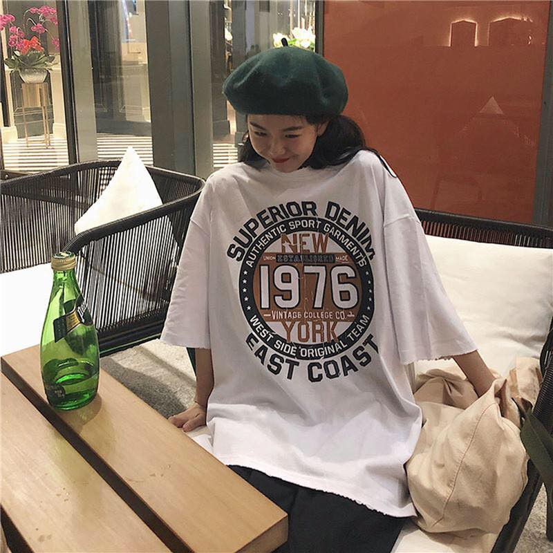 Áo phông nam nữ form rộng 2N Unisex thun cotton in 1976 trắng/nâu