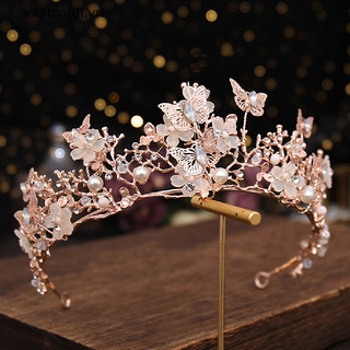 VASTJI Bridal Crown Baroque Pearl Rhinestone Crown And Tiara Butterfly Hairband Wedding VN