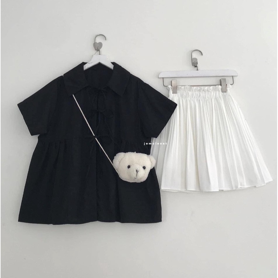 Áo tiểu thư dáng babydoll 3 nơ bánh bèo CAMNHUNG