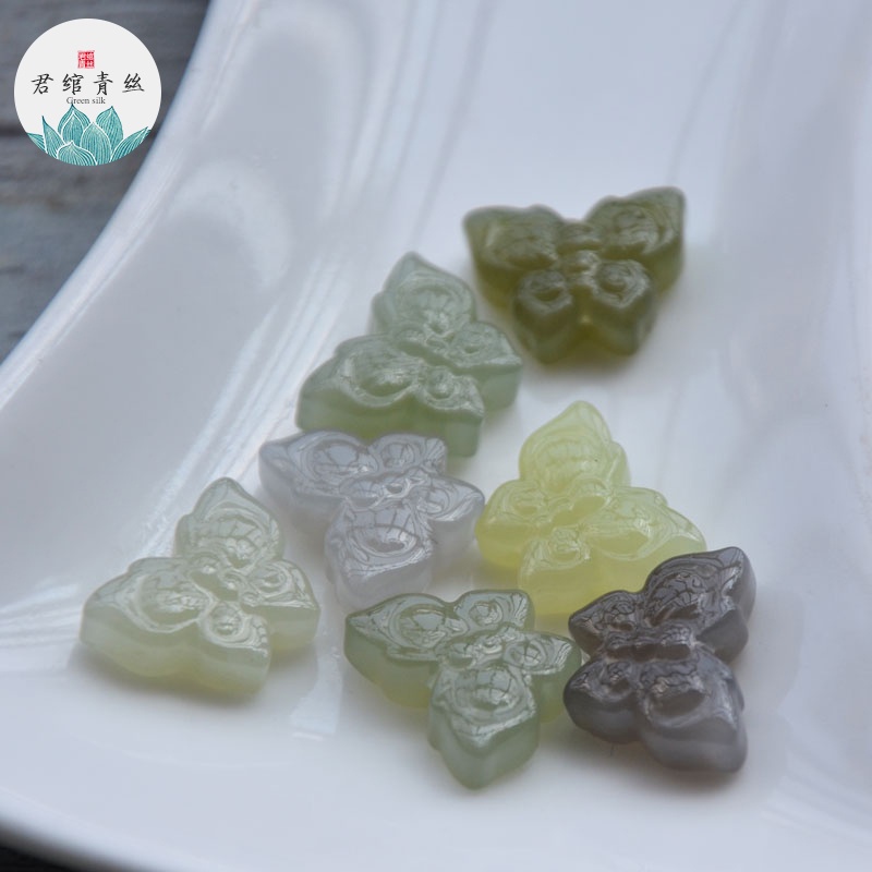 Ice Yingge Khuyên Tai Mặt Đá Hetian Tự Nhiên Hình Bướm Nguyên Chất Tự Nhiên Dùng Làm Mặt Dây Chuyền Hán Phục diy