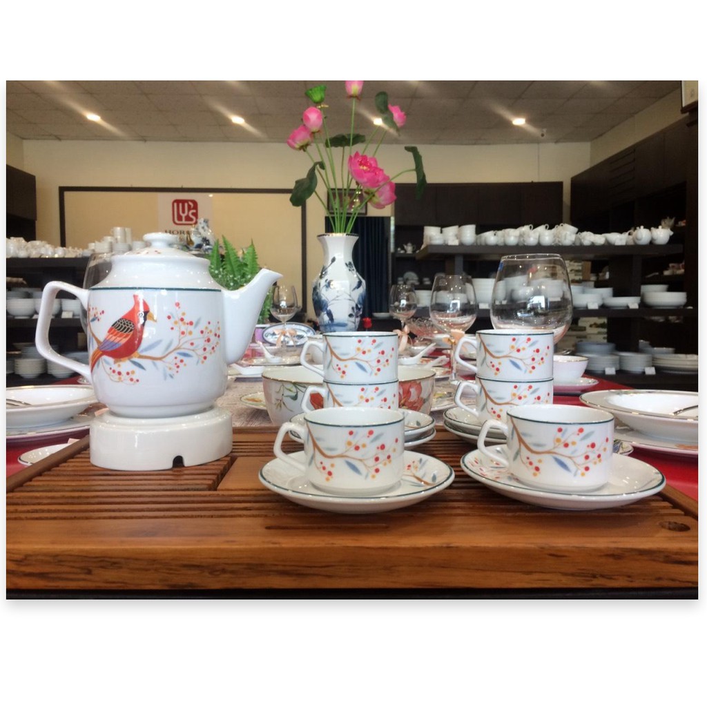 Bộ Ấm Trà Gốm Sứ Cao Cấp Minh Long 0.7 L Jasmine Quả đầu mùa hàng đẹp, sang trọng đãi khách, quà tặng - 6 tách