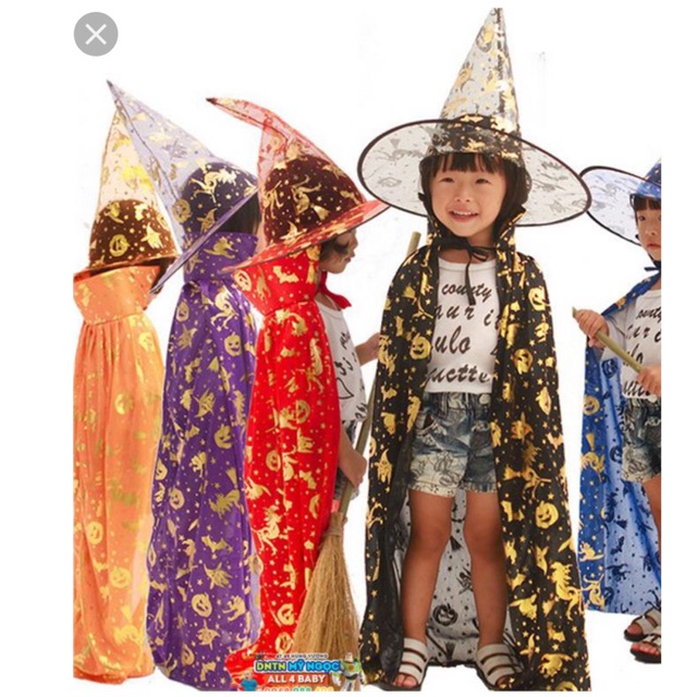 Bộ áo choàng Haloween - mũ phù thuỷ Halloween cho bé
