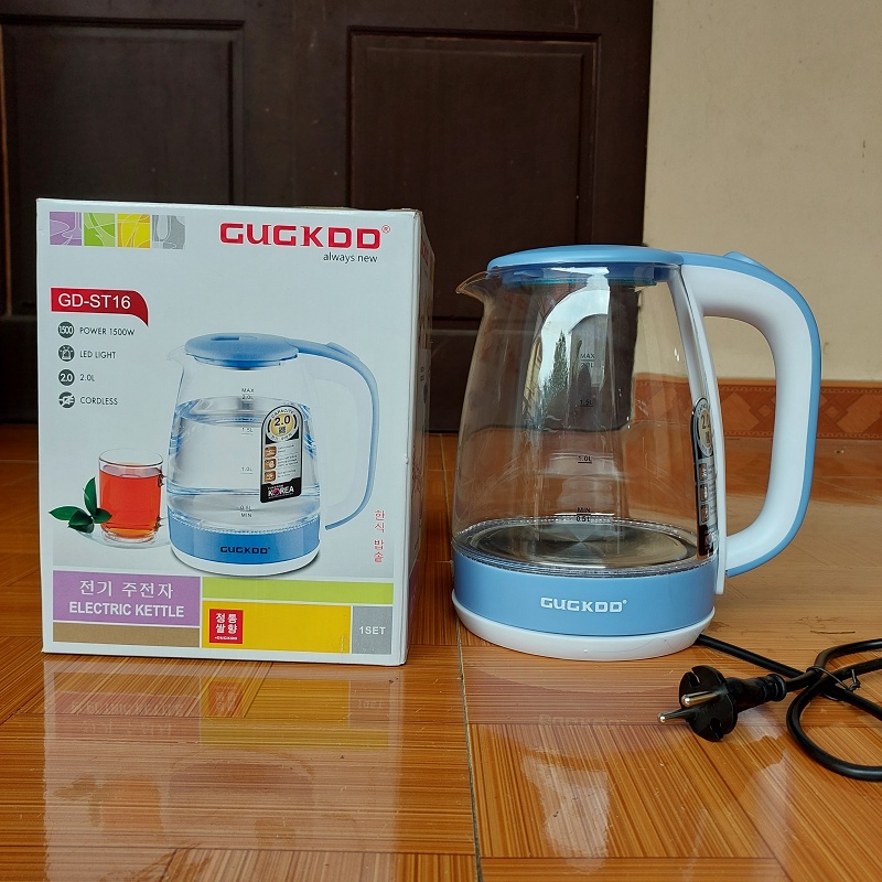 Ấm siêu tốc thủy tinh 2 lít, bình đun nước siêu tốc trong suốt công suất 1500W ,có đèn led ,tự ngắt khi sôi