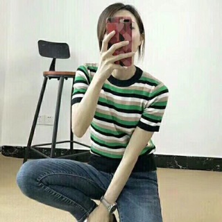 Áo len kẻ cộc tay