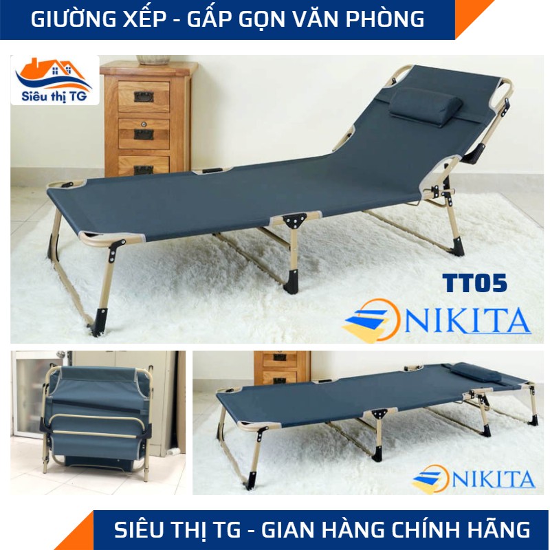 [BẢN MỚI KHỎE HƠN] [Kèm Nệm]Giường gấp văn phòng NIKITA 1338-4 Vải bạt | Nikita TT05 vải bạt + TẶNG kèm gối