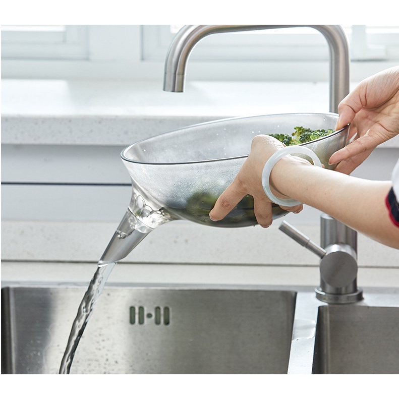 Chậu Rửa Rau Củ Trái Cây Ráo Nước Nhựa ABS Kèm Phễu Lọc Nước Tiện Lợi