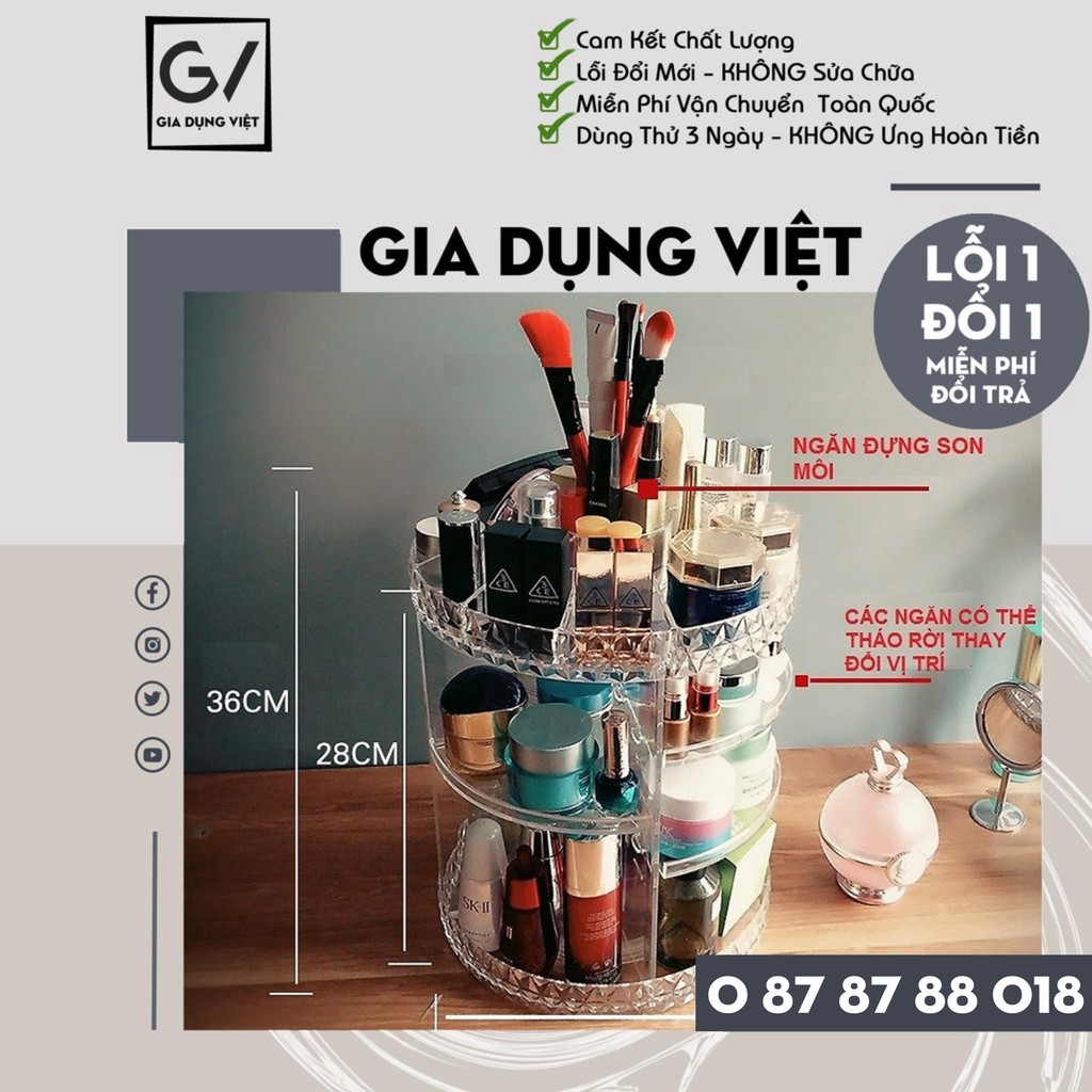 Kệ Mỹ Phẩm Kệ Trang Điểm Xoay 360° .