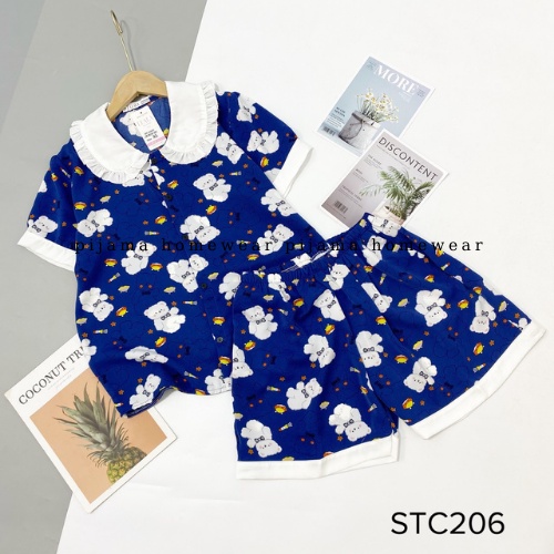 Bộ đồ ngủ Pijama cộc đùi cổ tiểu thư chất lụa mango cao cấp, hàng có size