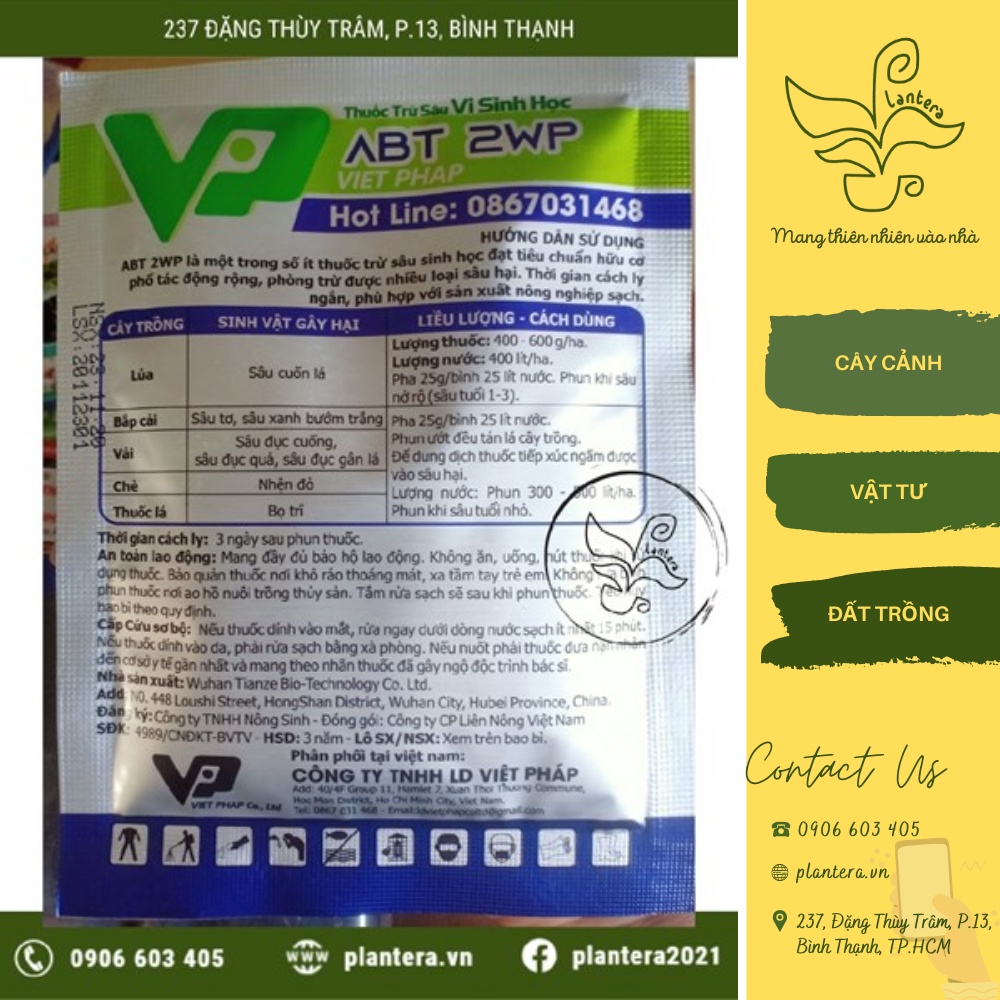 Chế Phẩm Sinh Học Abamectin + Bacillus Abt 2Wp 25G - Chế Phẩm Bảo Vệ Thực Vật - Chế Phẩm Sinh Học